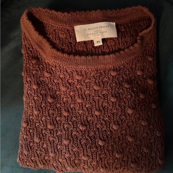 Sezane Marceau Brown Knit Short Sleeve Sweater - Picture 3 of 4